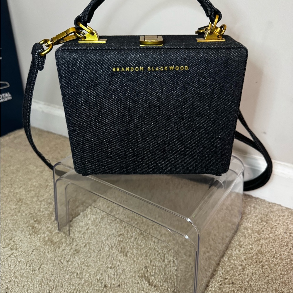 Brandon Blackwood Denim Trunk Bag with Gold Accents